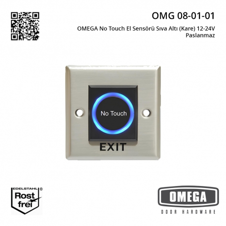 OMEGA Temassız El Sensörü Sıva Altı (Kare) 12-24V Paslanmaz