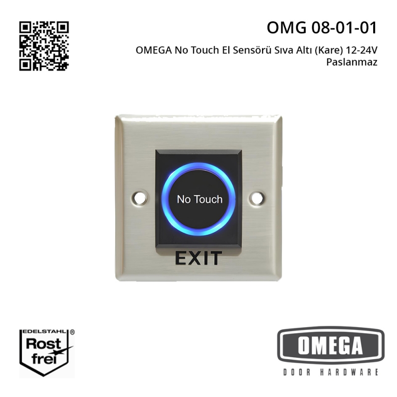 OMEGA Temassız El Sensörü Sıva Altı (Kare) 12-24V Paslanmaz