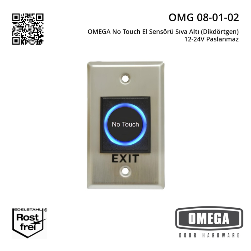 OMEGA Temassız El Sensörü Sıva Altı (Dikdörtgen) 12-24V Paslanmaz