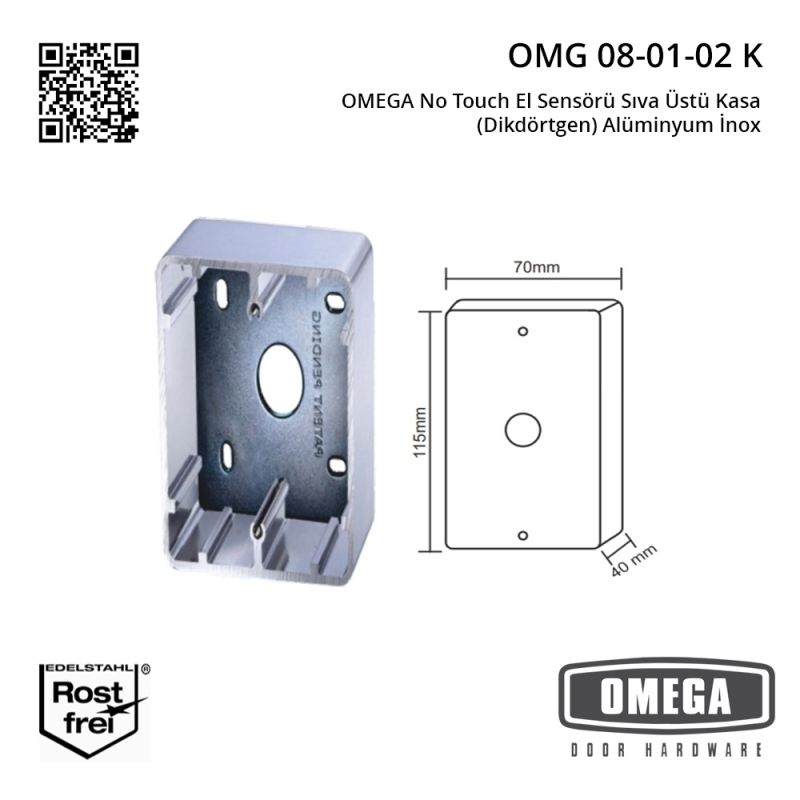 OMEGA Temassız El Sensörü Sıva Üstü Kasa (Dikdörtgen) Alüminyum İnox