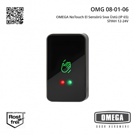 OMEGA Temassız El Sensörü Sıva Üstü (IP 65) SİYAH 12-24V