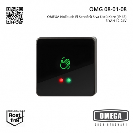 OMEGA Temassız El Sensörü Sıva Üstü Kare (IP 65) SİYAH 12-24V