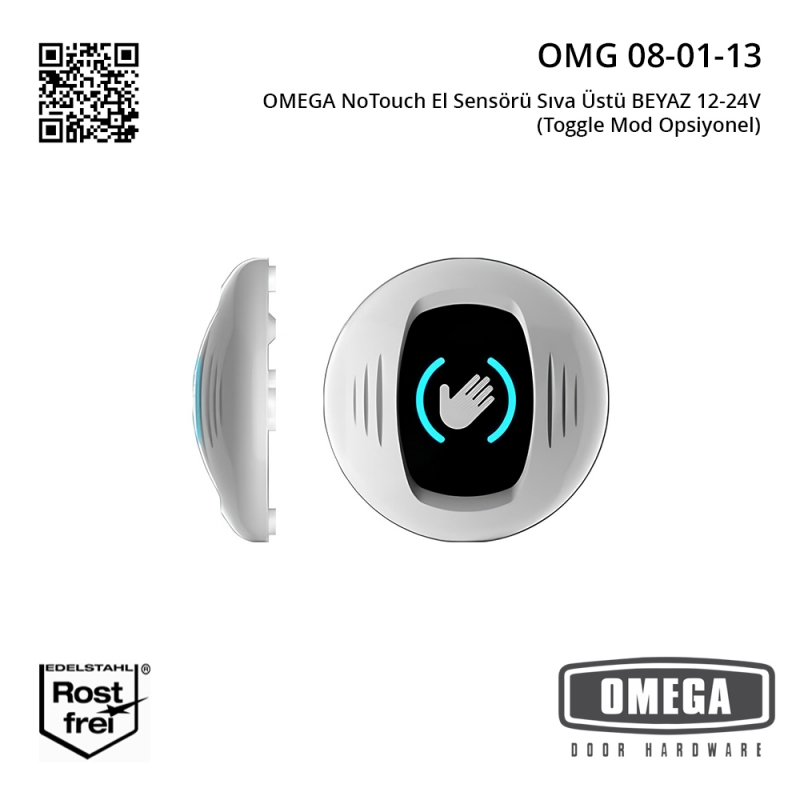 OMEGA Temassız El Sensörü Sıva Üstü BEYAZ 12-24V (Toggle Mod Opsiyonel)