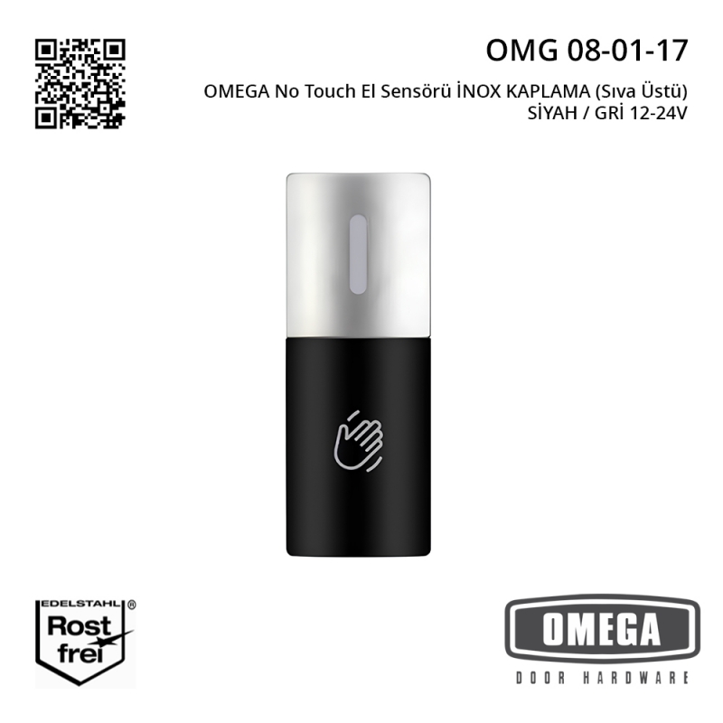 OMEGA Temassız El Sensörü İNOX KAPLAMA (Sıva Üstü) SİYAH / GRİ 12-24V