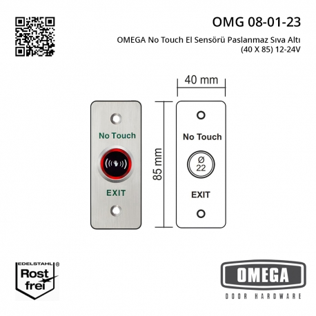 OMEGA Temassız El Sensörü Paslanmaz Sıva Altı (40 X 85) 12-24V