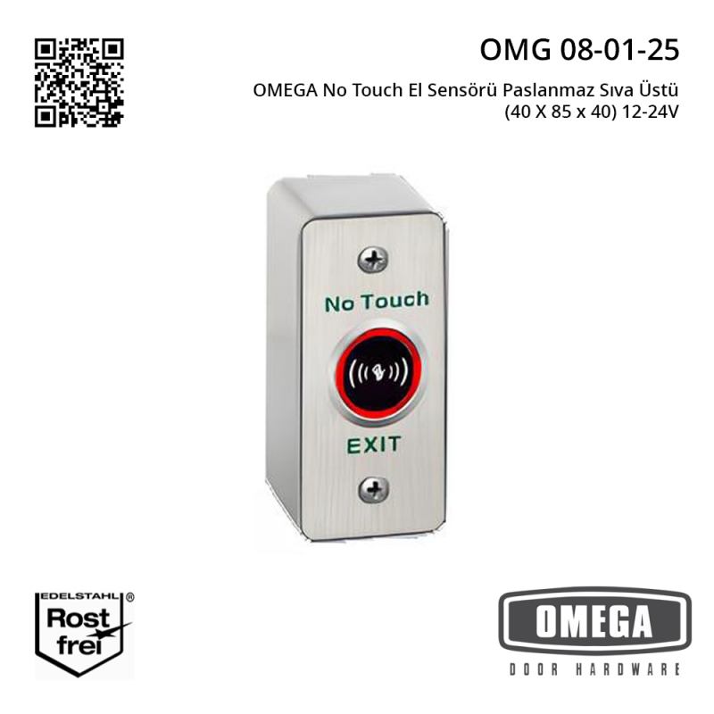 OMEGA Temassız El Sensörü Paslanmaz Sıva Üstü (40 X 85 x 40) 12-24V